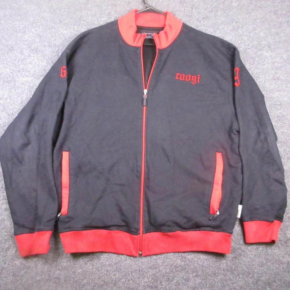 Coogi Sweatshirt Mens 2XL Black Red Full Zip Crest 69 Graphic Hip Hop Track